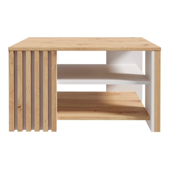 Tavolino Basso Da Salotto 80x80 Con Doghe Kave Rovere Artisan E Bianco