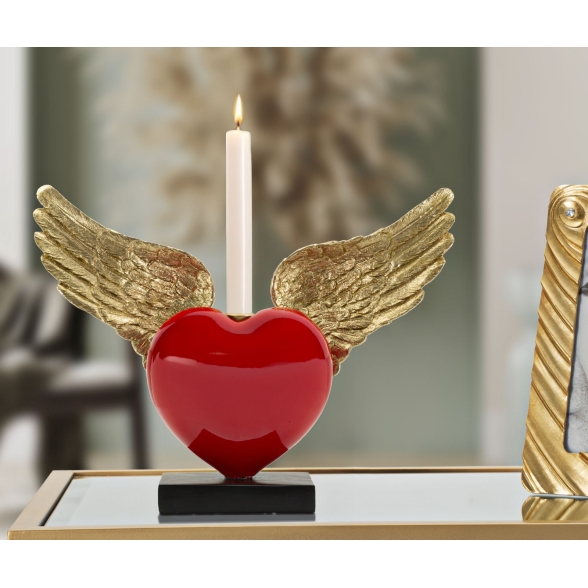 Cuore Con Ali Porta Candele Cm 36,5X14X30,5
