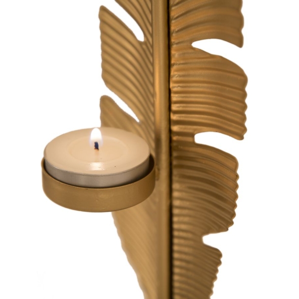 Scultura Foglia Con Porta Candela Glam Cm 10X10X34 