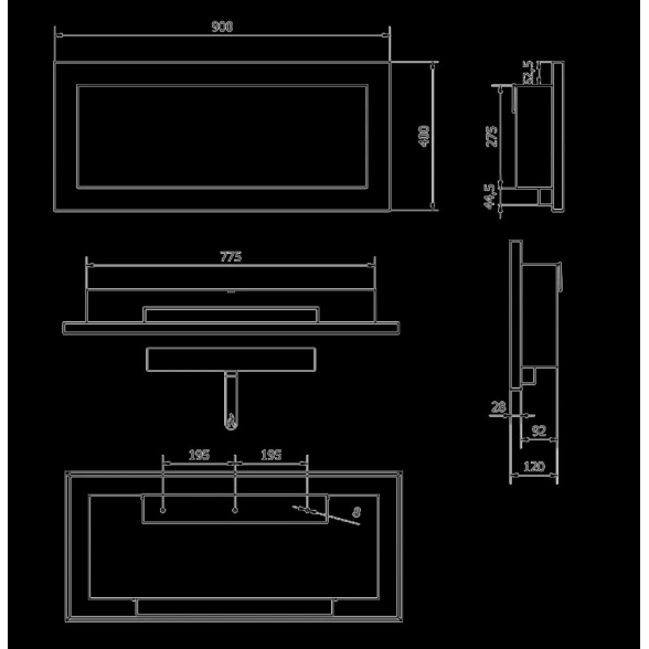 Camino a bioetanolo da parete o incasso Lucca Bianco L 90 x P 12 x H 40