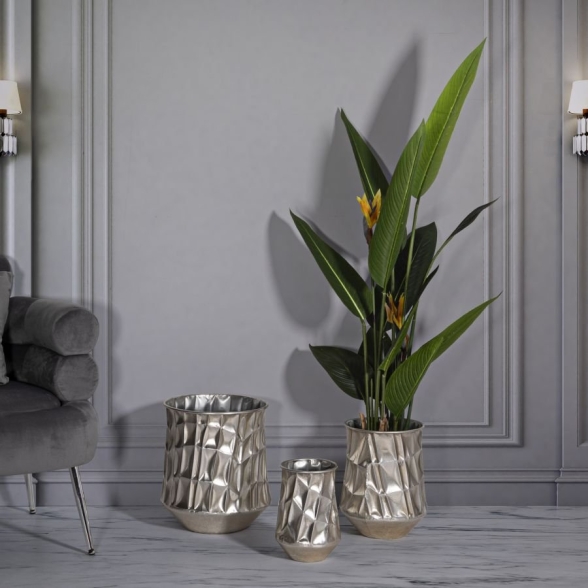 Porta Vasi Silver Set 3 Pz Cm Ø 35X38,5-27,5X33-18,5X26,5