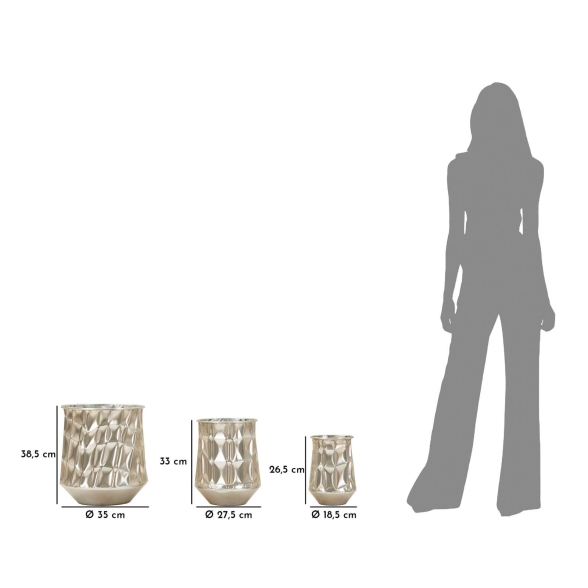 Porta Vasi Silver Set 3 Pz Cm Ø 35X38,5-27,5X33-18,5X26,5