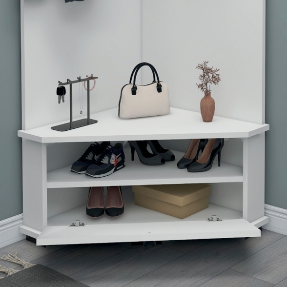 Mobile Da Ingresso Ad Angolo Con Appendiabiti E Vano Scarpiera Valis Bianco