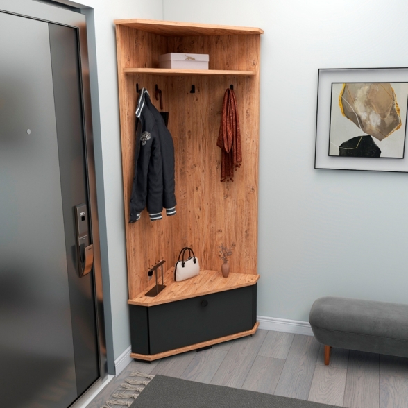 Mobile Da Ingresso Ad Angolo Con Appendiabiti E Vano Scarpiera Valis Rovere Antracite