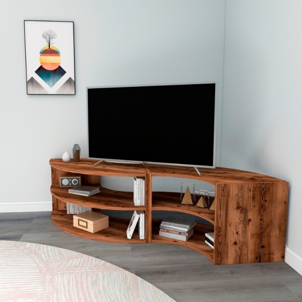 Mobile TV Ad Angolo Design Onda Con Ripiani Melissa Noce Chiaro