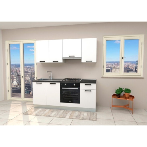 Cucina Lineare 195 Cm Bianca Con Top Antracite Mod. Silvia