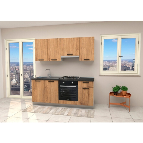 Cucina Lineare 195 Cm Rovere Con Top Antracite Mod. Gourmet