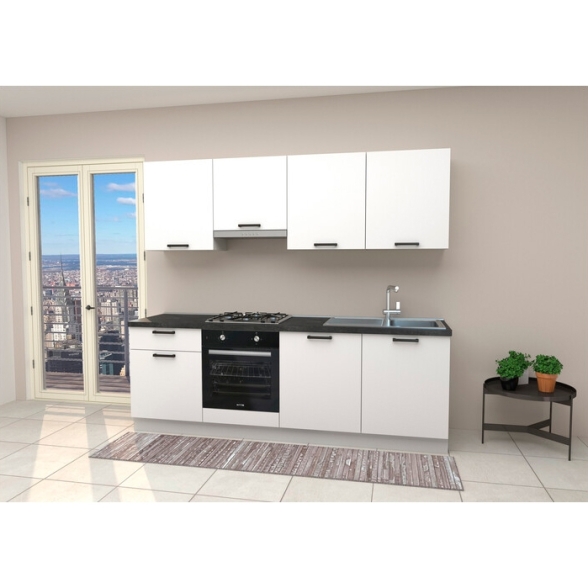 Cucina Lineare 240 Cm Bianca Con Top Antracite Mod. Gourmet