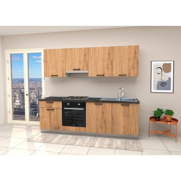 Cucina Lineare 240 Cm Rovere Con Top Antracite Mod. Gourmet