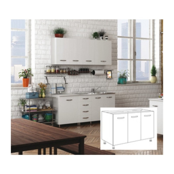 Kit Cucina Base 3 Ante 120X50Xh85 Cm Senza Lavello Bianco