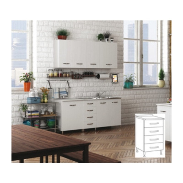 Kit Cucina Base 4 Cassetti 40X50Xh85 Cm Bianco