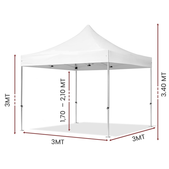 Gazebo richiudibile in alluminio professionale struttura esagonale MARKET-PRO 3X3 Bianco impermeabile