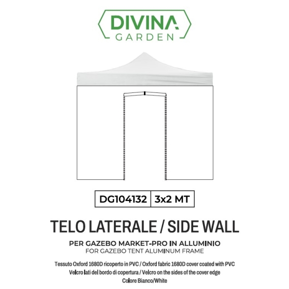 Telo laterale 3x2m bianco impermeabile con porta avvolgibile per gazebo richiudibile MARKET-PRO