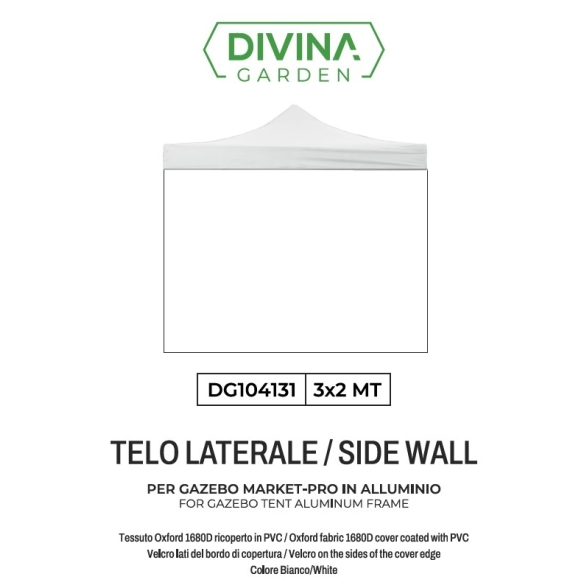Telo laterale 3x2mt bianco impermeabile ricambio per gazebo richiudibile MARKET-PRO