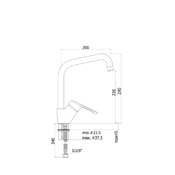 Miscelatore lavello canna tubo Paffoni serie Nettuno NT 180 CR