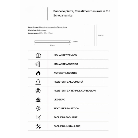 Rivestimento effetto pietra 60x120 cm Grigio Roccia 12 pz