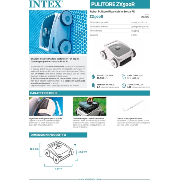 Robot Pulitore Per Piscina Senza Fili ZX500R Intex - 28624