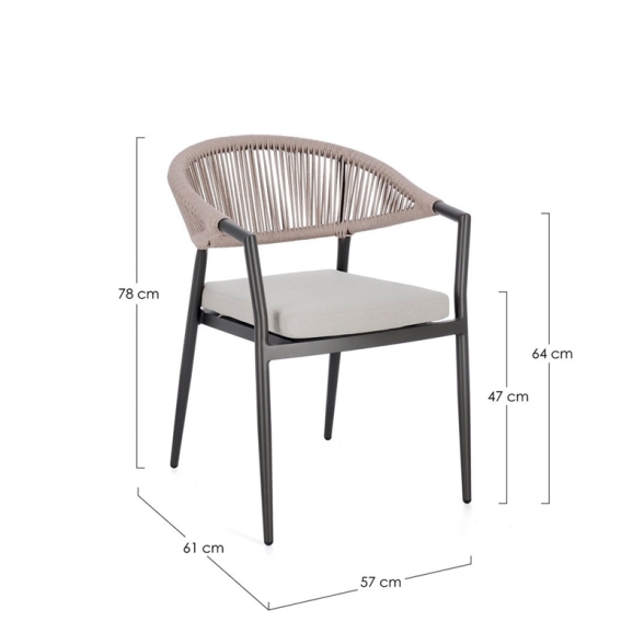 Sedia Da Esterno Impilabile Con Braccioli In Alluminio E Corda Millor Antracite E Khaki Bizzotto
