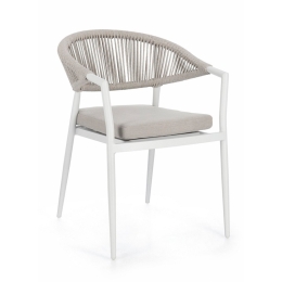 Sedia Da Esterno Impilabile Con Braccioli In Alluminio E Corda Millor Bianco JA61 Bizzotto