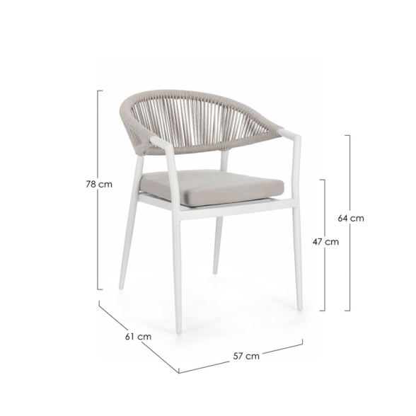 Sedia Da Esterno Impilabile Con Braccioli In Alluminio E Corda Millor Bianco JA61 Bizzotto