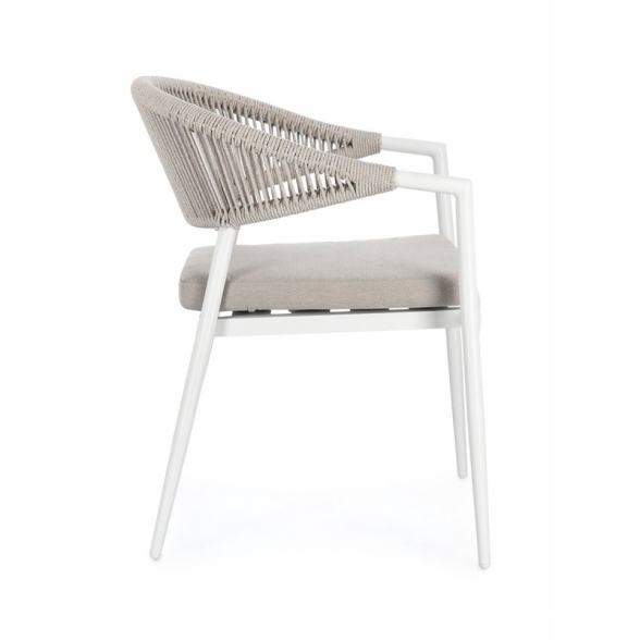 Sedia Da Esterno Impilabile Con Braccioli In Alluminio E Corda Millor Bianco JA61 Bizzotto