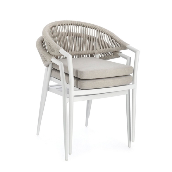 Sedia Da Esterno Impilabile Con Braccioli In Alluminio E Corda Millor Bianco JA61 Bizzotto