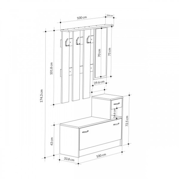 Mobile Ingresso 100 Cm Con Specchio Rudolf Tortora