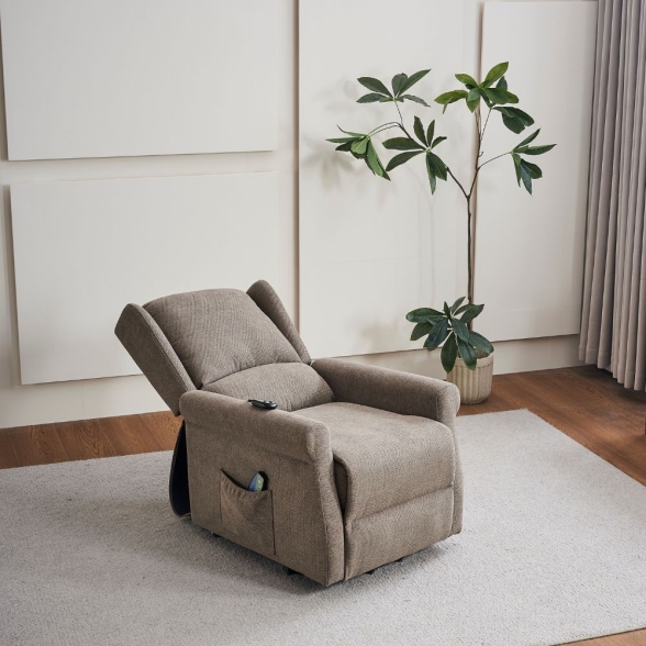 Poltrona Alzapersona Reclinabile 2 Motori Tasmania Tessuto Coffee