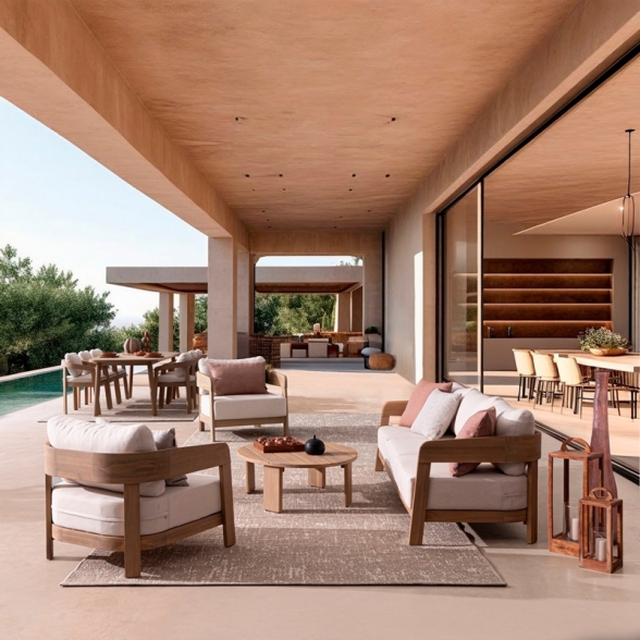 Salotto Da Esterno 5 Posti In Legno Con Cuscini E Tavolino Pablo Bizzotto