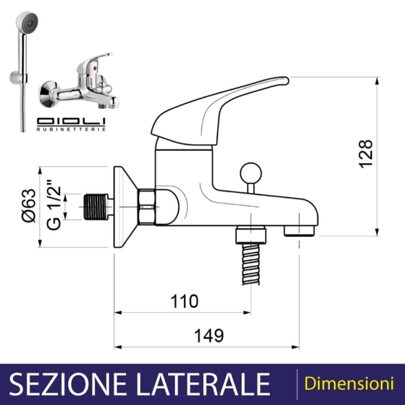 Miscelatore Vasca Esterno Oioli Venezia Cromato + Set Doccetta