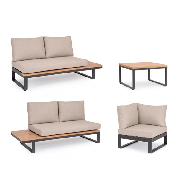 Salotto Angolare In Alluminio Con Cuscini E Tavolino Zelmar Antracite Bizzotto