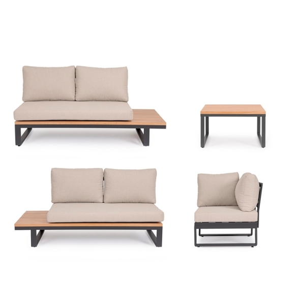 Salotto Angolare In Alluminio Con Cuscini E Tavolino Zelmar Antracite Bizzotto