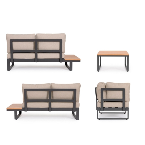 Salotto Angolare In Alluminio Con Cuscini E Tavolino Zelmar Antracite Bizzotto