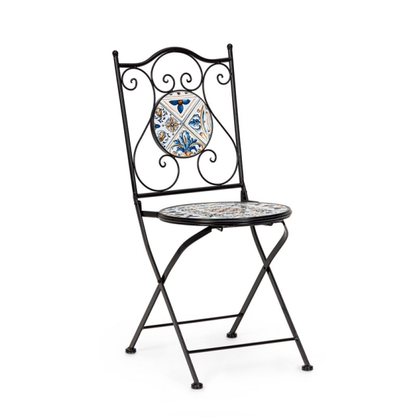 Set Bistrot Tavolo Mosaico 80x120 Cm Con 4 Sedie Pieghevoli Mykonos Bizzotto