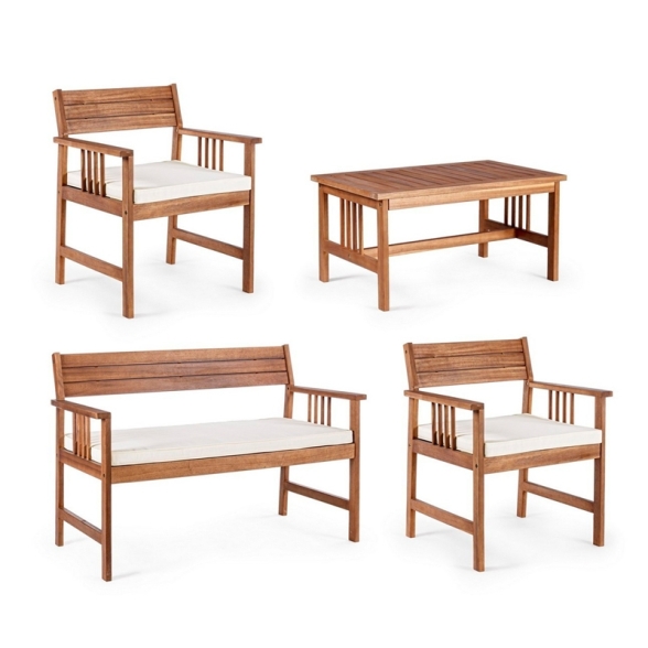 Set Salotto Da Esterno 4 Posti In Legno Di Acacia Con Cuscini Noemi Bizzotto