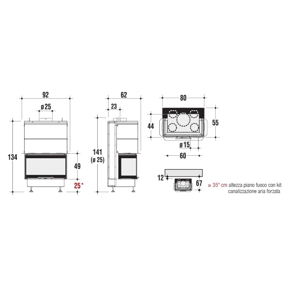 Camino A Legna Monoblocco Trifacciale TECH 3 Caminetti Montegrappa