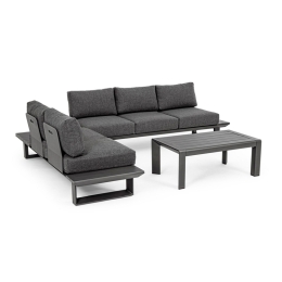 Salotto Angolare Da Esterno In Alluminio Con Cuscini E Tavolino Konnor Antracite Bizzotto