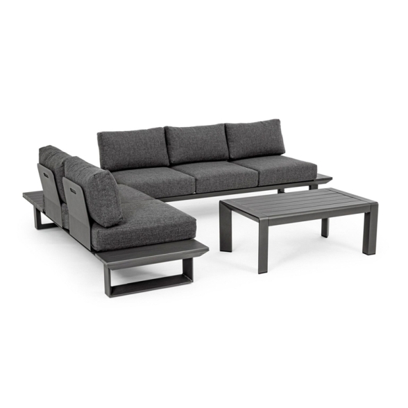 Salotto Angolare Da Esterno In Alluminio Con Cuscini E Tavolino Konnor Antracite Bizzotto