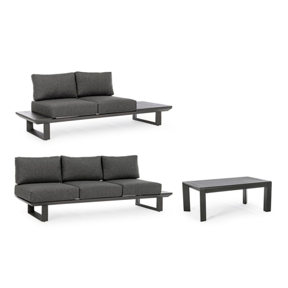 Salotto Angolare Da Esterno In Alluminio Con Cuscini E Tavolino Konnor Antracite Bizzotto