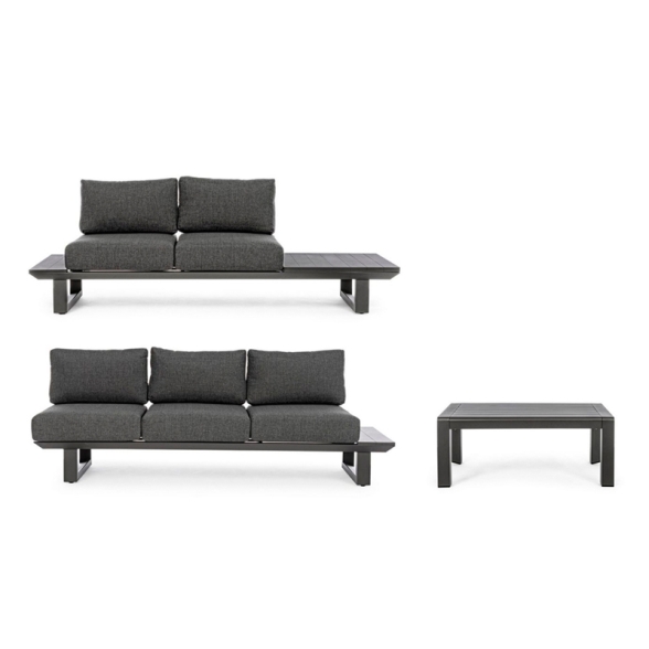 Salotto Angolare Da Esterno In Alluminio Con Cuscini E Tavolino Konnor Antracite Bizzotto