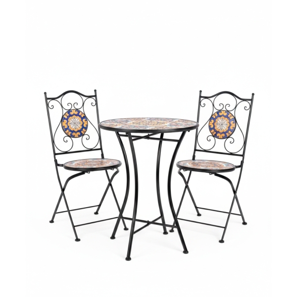 Set Bistrot Tavolo Mosaico 60 Cm Con 2 Sedie Pieghevoli Santorini Bizzotto