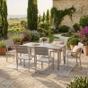 Set Tavolo E Sedie Da Giardino In Acciaio E Doghe In Resina Assos Beige