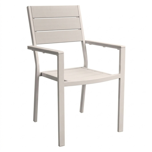 Set Tavolo E Sedie Da Giardino In Acciaio E Doghe In Resina Assos Beige