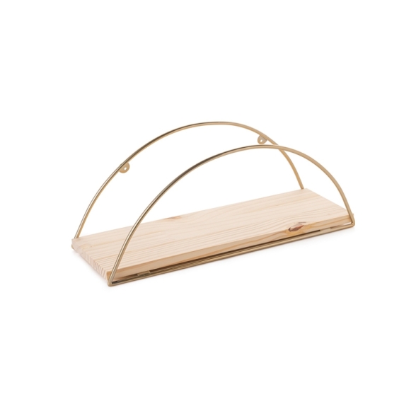 Mensola A Parete Stile Industrial Oro E Legno 41x17x16 Cm Rafi