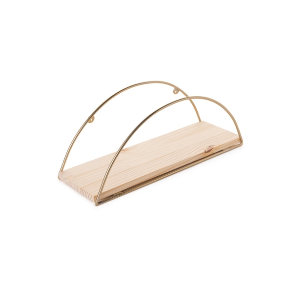 Mensola A Parete Stile Industrial Oro E Legno 41x17x16 Cm Rafi