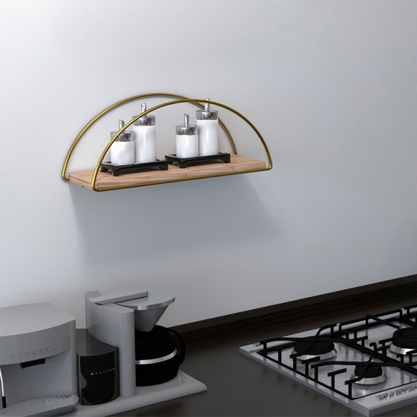 Mensola A Parete Stile Industrial Oro E Legno 41x17x16 Cm Rafi