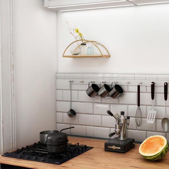 Mensola A Parete Stile Industrial Oro E Legno 41x17x16 Cm Rafi