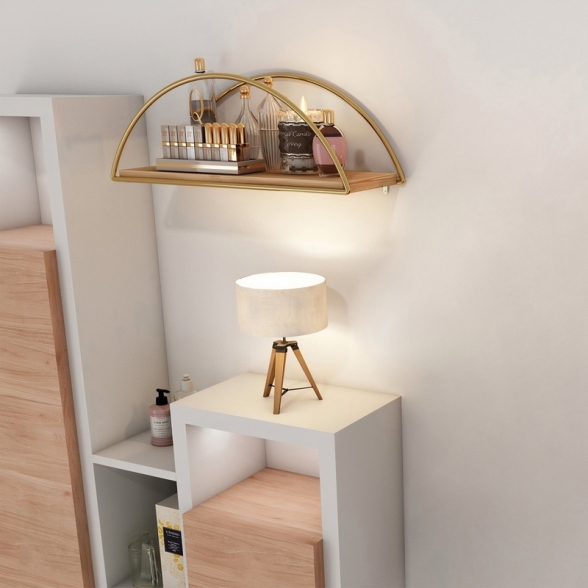 Mensola A Parete Stile Industrial Oro E Legno 41x17x16 Cm Rafi