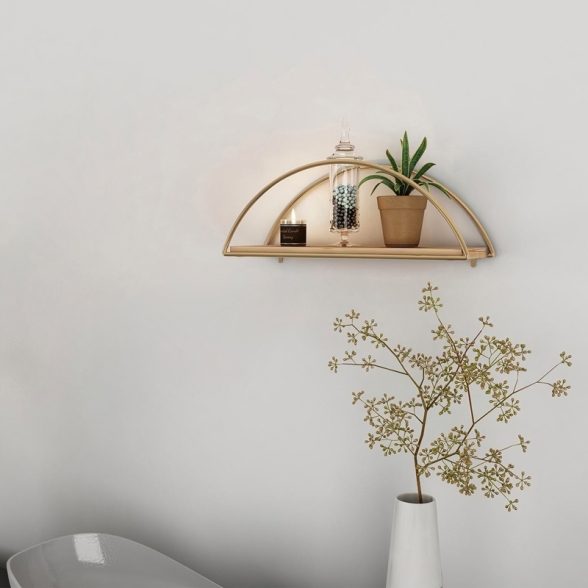 Mensola A Parete Stile Industrial Oro E Legno 41x17x16 Cm Rafi