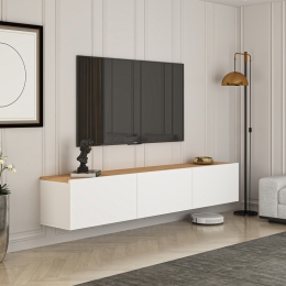 Mobile TV Sospeso 150 Cm 3 Ante A Ribalta West Bianco Con Top Legno